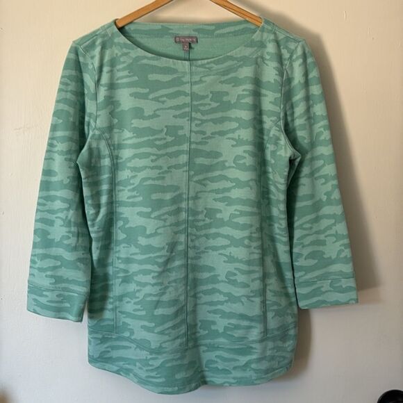 Talbotsโ Jacquard Quarter Sleeve Pullover Camo Print Medium Green Cotton Blend - Picture 4 of 7